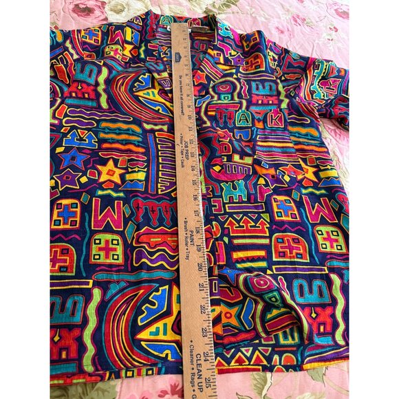 Vtg 80s Art to wear Ann Klein II 8 100% Silk Button-Up Shirt Abstract Retro - Picture 11 of 12